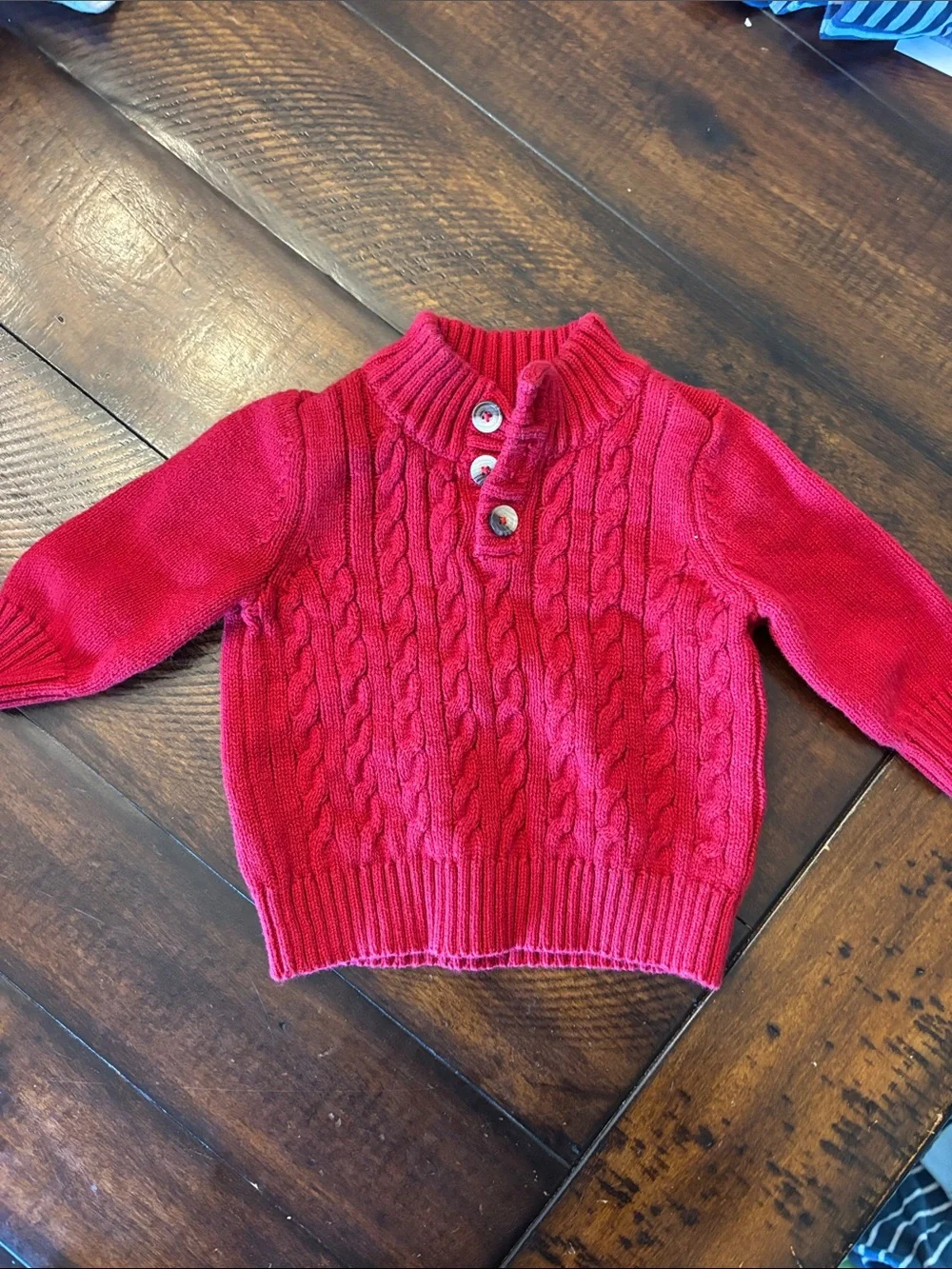 Baby Multi-Color Striped Knit Romper & Red Cable-Knit Sweater Set